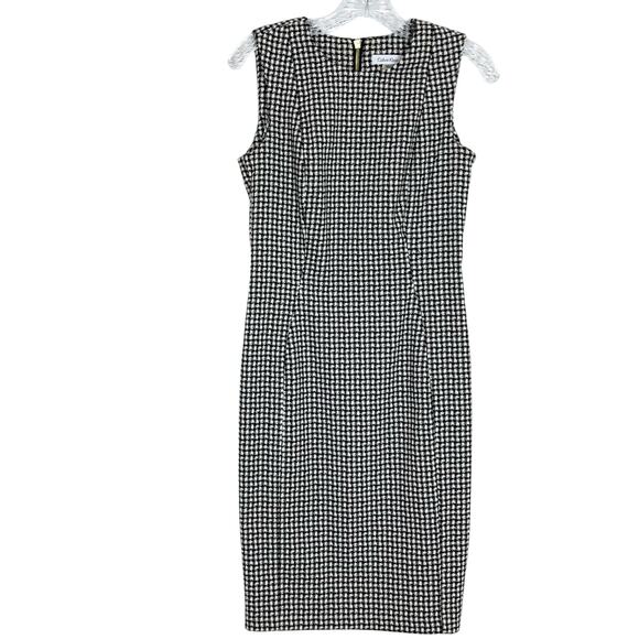 NWOT CALVIN KLEIN DRESS 4 Plaid Black White Sleeveless Knee Zip Sheath - Picture 1 of 7